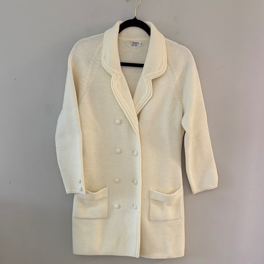 Vintage Sweater Coat Originals Cream Double Breasted Knit‎ Cardigan Jacket Small